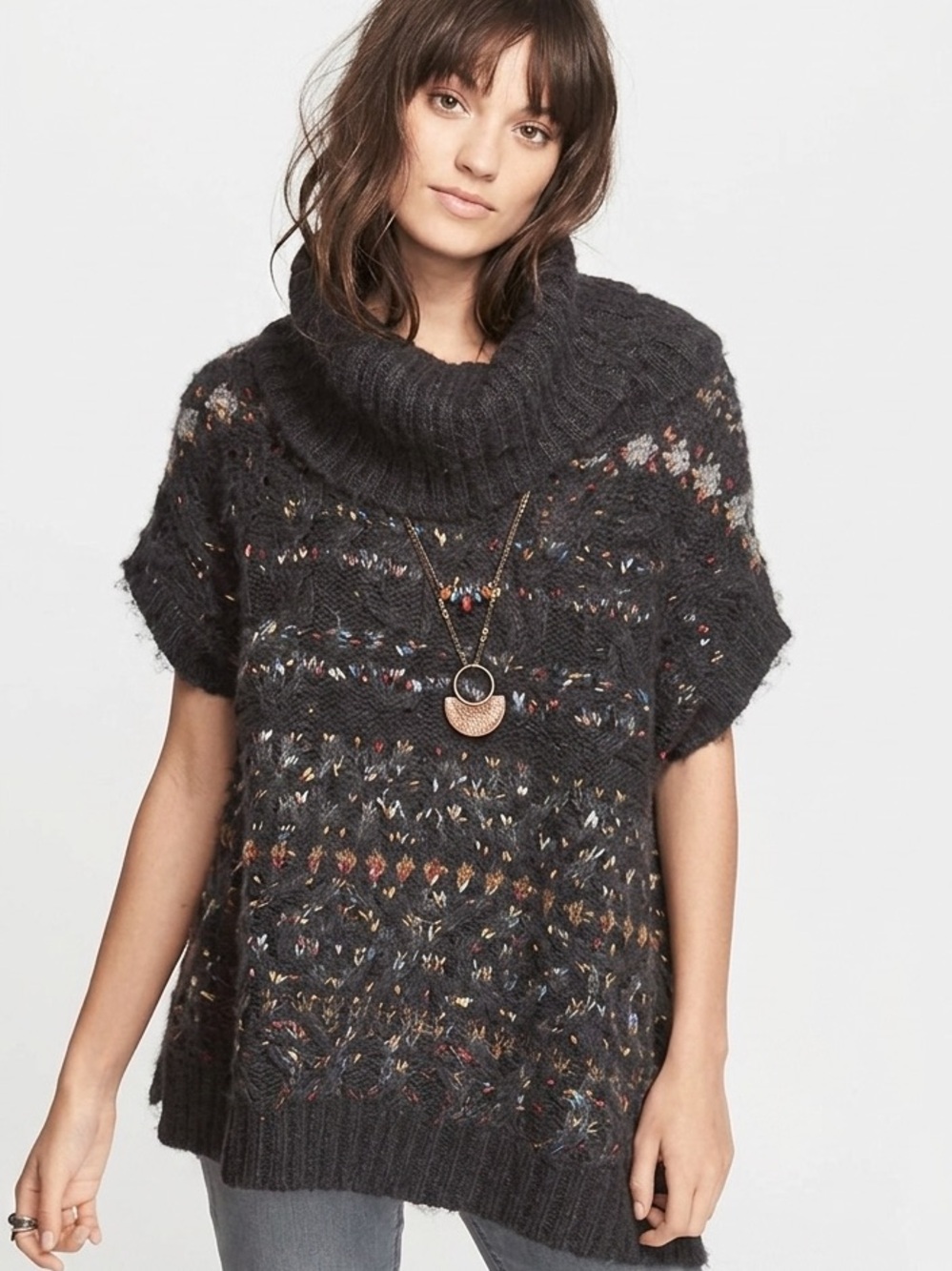 Free People Snow Bunny Cowl-Neck Fair-Isle Sweater Size Small Boho Cottagecore